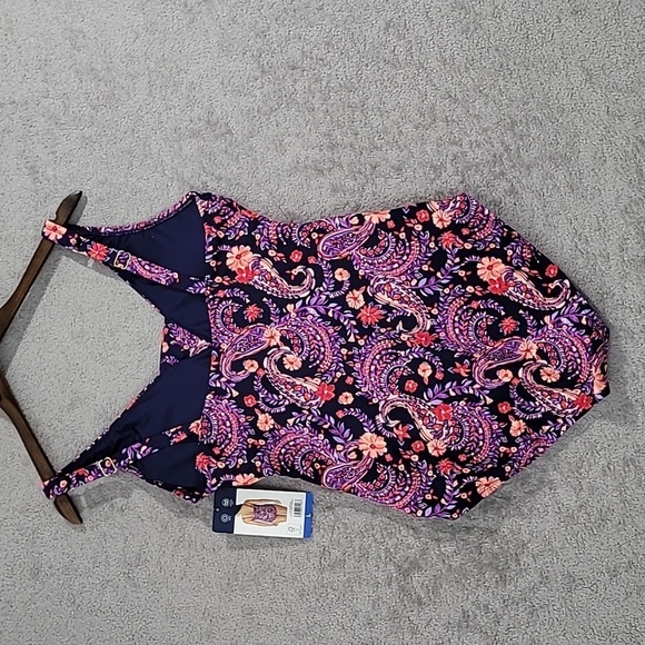 NEW Lands End Womens  L One-Piece Swimsuit With Floral Paisley Print - Picture 2 of 10